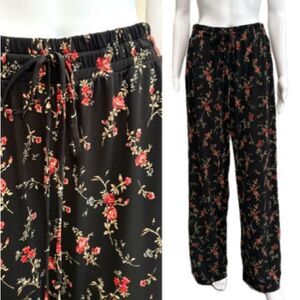 Kaileigh Rose Floral Print Wide Leg Pants Womens Size Small High Rise Pull On